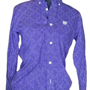 Cinch Long Sleeve Button Down Shirt Purple Western Cowboy Men Plaid Size M